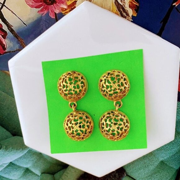 Vintage Double Circle Matte Gold Statement Earrings - Picture 2 of 3